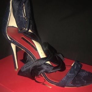 Carolina Herrera Navy Blue Lace Up Heel Sandals
